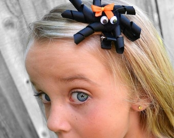 Halloween Spider Hair Bow - Custom Bow Color, Halloween Hair Clip, Spider Hair Clip, Spider Hair Accessory, Halloween Hair Accessory, Spider