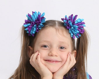 Purple and Turquoise Korker Hair Bow  -  Purple Hair Bow - Turquoise Hair Bow - Korker Hair Bow - Turquoise and Purple Hair Bow