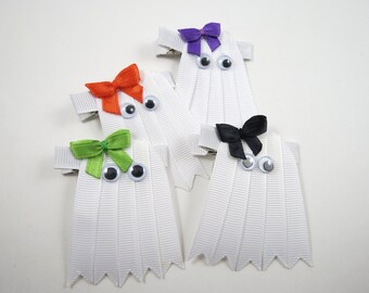 Halloween Ghost Hair Clip - Halloween Ribbon Sculpture Hair Clip - White Hair Clip - YOU PICK ONE - Custom Bow Color