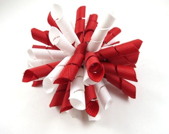 Red and White Hair Bow - Red and White Korker Hair Bow  - Korker Hair Bow - Valentines Day Hair Bow - Red Hair Bows - White Hair Bows