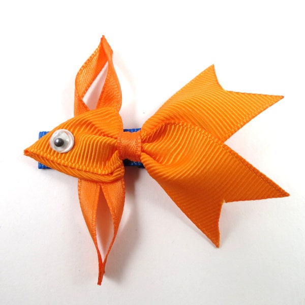 Goldfish Hair Bow, Goldfish Hair Clip, Orange Fish Hair Bow, Summer Hair Clip, Pool Party Favor, Fish Ribbon Sculpture, Fish Hair Accessory