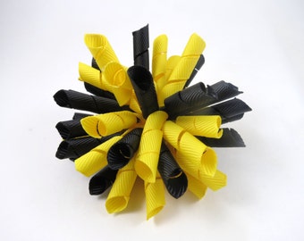 Black and Yellow Korker Hair Bow  -  Yellow Korker Hair Clip - Black Korker Hair Clip - Korker Hair Bow - Korker Hair Clip - Black - Yellow