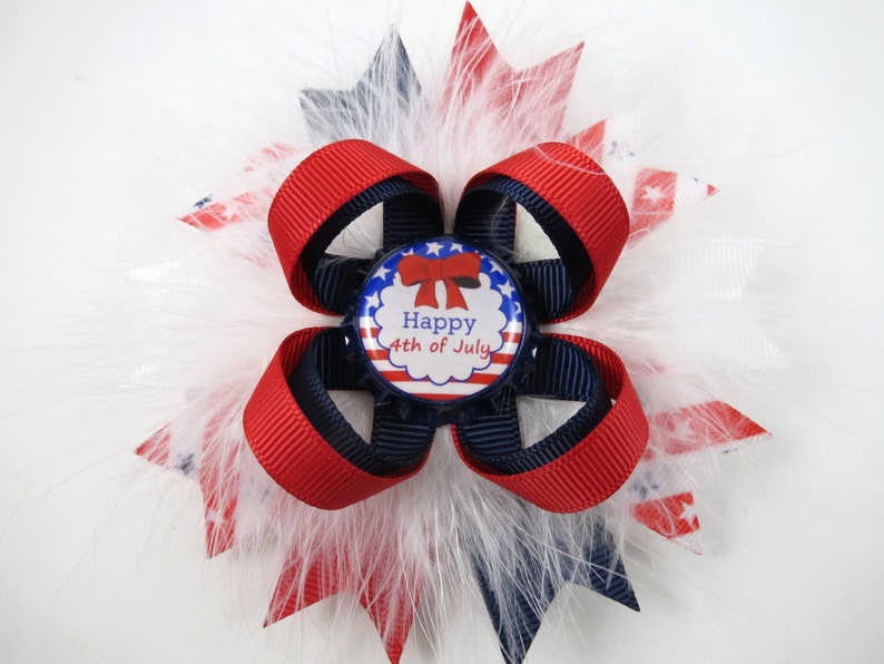 Red Hair Bow Blue Hair Bow Red White and Blue Hair Bow 4th of July Hair Clip White Hair Bow Patriotic Hair Clip