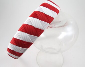 Red and White Striped Headband, Red and White Woven Headband, White and Red Hair Accessory, Toddler Child Teen Headband, Girl Hair Accessory