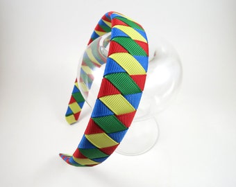 Primary Color Ribbon Woven Headband: School Braided Hair Accessory