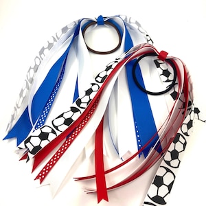 Custom Soccer Ponytail Hair Streamers: Sports Hair Ribbons, Soccer Team Hair Accessory, You Pick Team Colors
