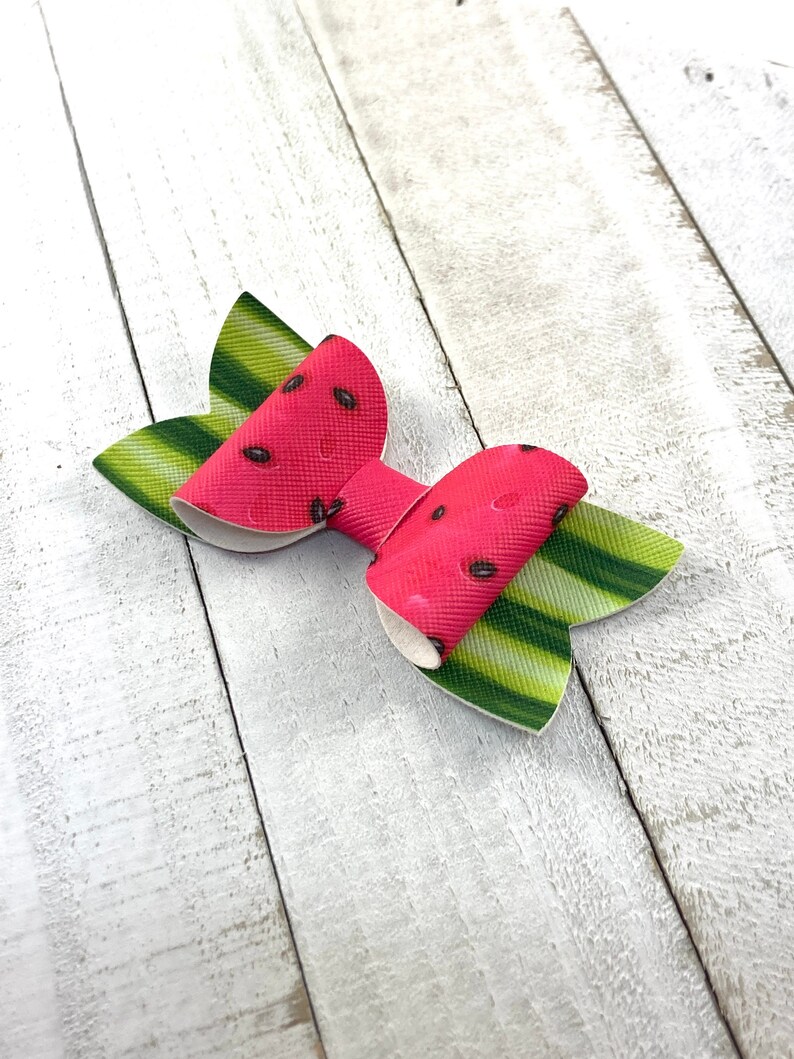 Summer Hair Bow OR Headband, Watermelon Red and Green Hair Clip, Summer Picnic Bow, Watermelon Headband, You Choose Clip, Pony or Headband image 1