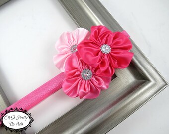 Pink Headband - Flower Headband - Elastic Headband - Pink Flower Headband - Baby Toddler Teen Headband - Pink - Valentines Day - Easter