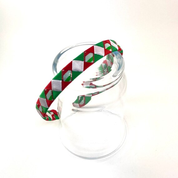 Red Green and White Headband, Christmas Headband, Winter 