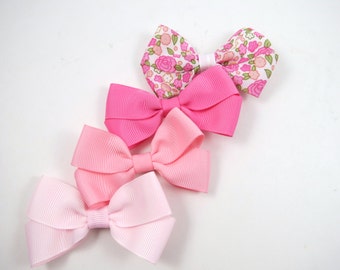Pink Hair Bows, Pink Bow Set, Girl Bow Gift Set, Pigtail Hair Bows, Pink Flower Hair Clips, Basic Small Hair Bows Set, Toddler Hair Clips