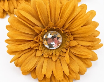 Gold Flower Heads - Supply: DYI Craft Supply, Fabric Artificial Flower Petals, Arts and Craft Supply - Set of 2 (3.75")