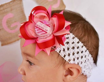 My First Valentines Day Hair Bow - Valentines Day Headband - Red and Pink Hair Bow - Valentines Day Hair Bows - Newborn Headband - Baby Bow