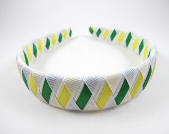 Green Yellow and White Headband, White Headband, Green Headband, Yellow Headband, Ribbon Woven Headband, Girls Headband, Headband For Girls