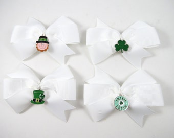 St Patricks Day Hair Bow - St Patricks Day Clips - Charm Hair Bow - Pigtail Hair Bows - Small Hair Bow - Toddler Teenager Adult Hair Clips