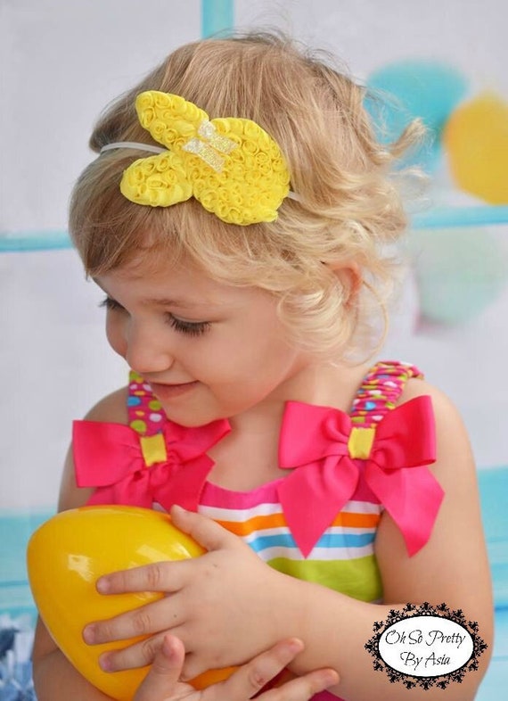 Easter Headband - Yellow White Lavender Easter Bunny Headband -  Easter Hair Clip - Bunny Hair Clip - Toddler Teenager Adult Headband