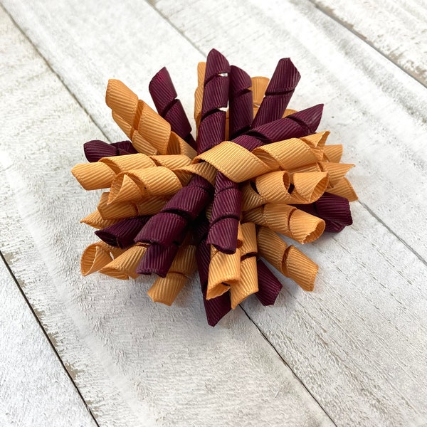 Burgundy and Gold Korker Hair Bow, Old Gold and Maroon Korker Hair Clip, Burgundy Hair Bow, Gold Hair Bow, Girl Hair Accessory, Pigtail Bows