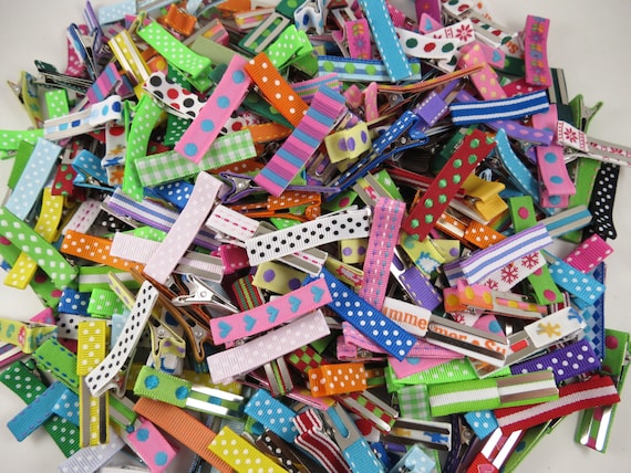 Printed Alligator Clips, Random Mix of Lined Alligator Clips, Grab Bag of Clips, Hair Bow Supply, Hair Clip Supply, Lined Alligator Clips