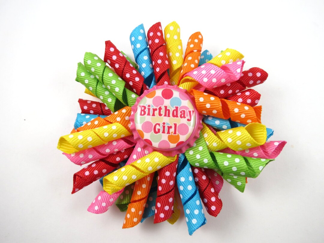 Birthday Polka Dot Hair Bow Birthday Polka Dot Korker Hair Bow Rainbow