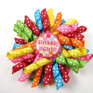 Birthday Polka Dot Hair Bow - Birthday Polka Dot Korker Hair Bow  - Rainbow Hair Bow - Polka Dot Hair Clip - Birthday Hair Clip - Polka Dot