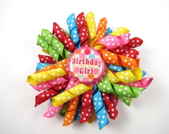 Birthday Polka Dot Hair Bow - Birthday Polka Dot Korker Hair Bow  - Rainbow Hair Bow - Polka Dot Hair Clip - Birthday Hair Clip - Polka Dot