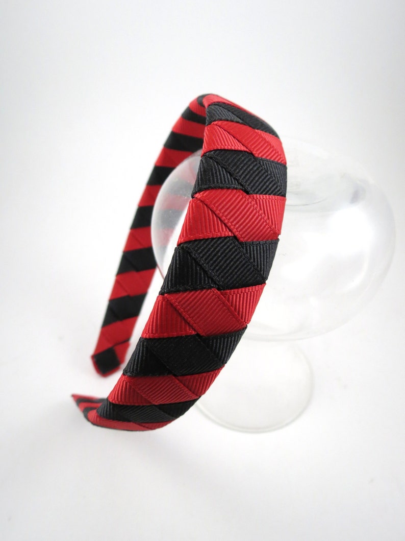 Red and Black Striped Headband, Red Headband, Black Headband, Braided Headband, Woven Headband, Red and Black Hair Accessory, Girls Headband image 3