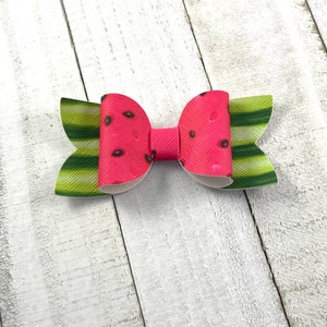 Summer Hair Bow OR Headband, Watermelon Red and Green Hair Clip, Summer Picnic Bow, Watermelon Headband, You Choose Clip, Pony or Headband image 4