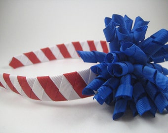 Red White and Blue Headband and Bow, 4th of July Headband, Memorial Day Headband, Military Bow, Red White and Blue Hair Girls Hair Accessory