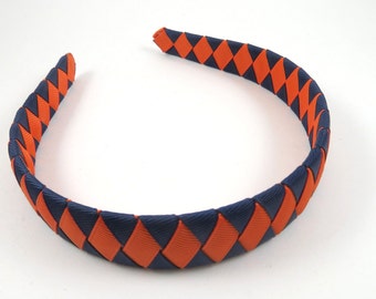 Orange and Navy Blue Headband, Orange and Blue Hair Accessory, Football, Buffalo Plaid, Blue Headband, Orange Headband, Girls Headbands
