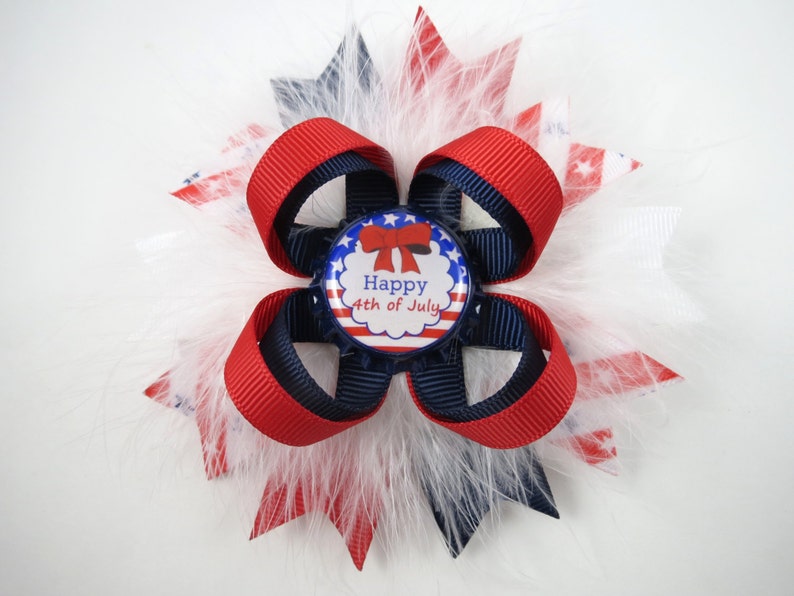 Red Hair Bow Blue Hair Bow Red White and Blue Hair Bow 4th of July Hair Clip White Hair Bow Patriotic Hair Clip