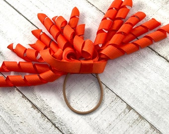 Orange Ponytail or Pigtail Streamers, Small Ponytail Korker Streamers, Pony Tail Streamer, Pigtail Streamers, Pigtail Curly Hair Streamers