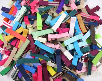 24 Lined Alligator Clips - Random Mix of Solid Colors - Grab Bag - Ribbon Lined Clips - Partially Lined Alligator Clips