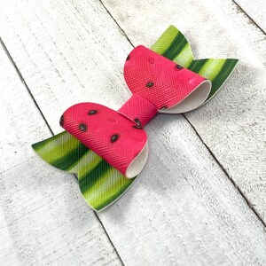 Summer Hair Bow OR Headband, Watermelon Red and Green Hair Clip, Summer Picnic Bow, Watermelon Headband, You Choose Clip, Pony or Headband image 3