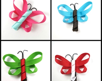 Butterfly Hair Bow, Butterfly Ribbon Sculpture Hair Clip, Custom Hair Clip - YOU PICK COLORS - Spring Hair Bow