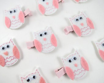 Owl Hair Clip - Pink and White Hair Clip - Felt Hair Clip -  Pink Owl Hair Clip - Small Hair Clip - Hair Clippie - Feltie Clip - Hair Clips