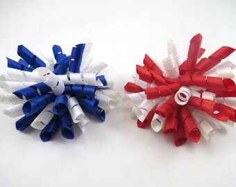 Red White Blue Korker Hair Bow Set, Small Pigtail Hair Bows, Red Korker Clip, Blue Korker Bow, White Korker Hair Bow, Small Korker Bow Set