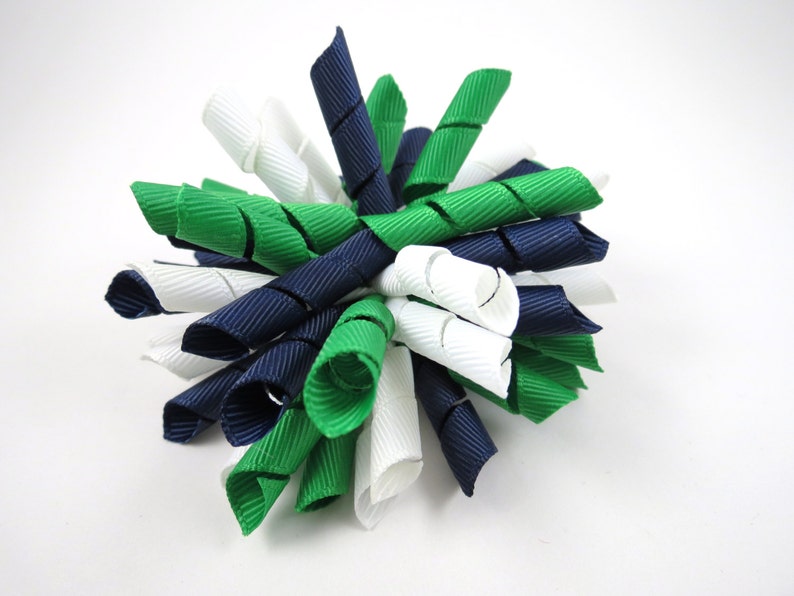 Green Blue and White Korker Hair Bow or Headband, Emerald Green Hair Bow, White Hair Bow, Navy Blue Hair Bow, School Uniform Bow, Plaid Bow image 1