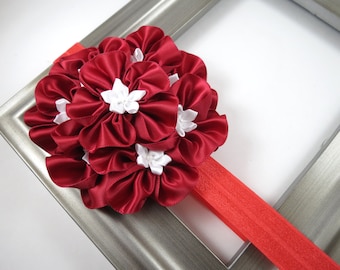 Red and White Headband, Christmas Headband, Valentines Day Headband, Red Flower Headband, Holiday Headband, Baby Toddler Hair Accessory