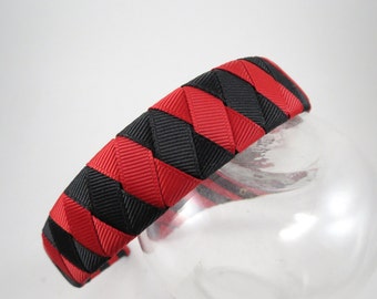 Red and Black Striped Headband, Red Headband, Black Headband, Braided Headband, Woven Headband, Red and Black Hair Accessory, Girls Headband