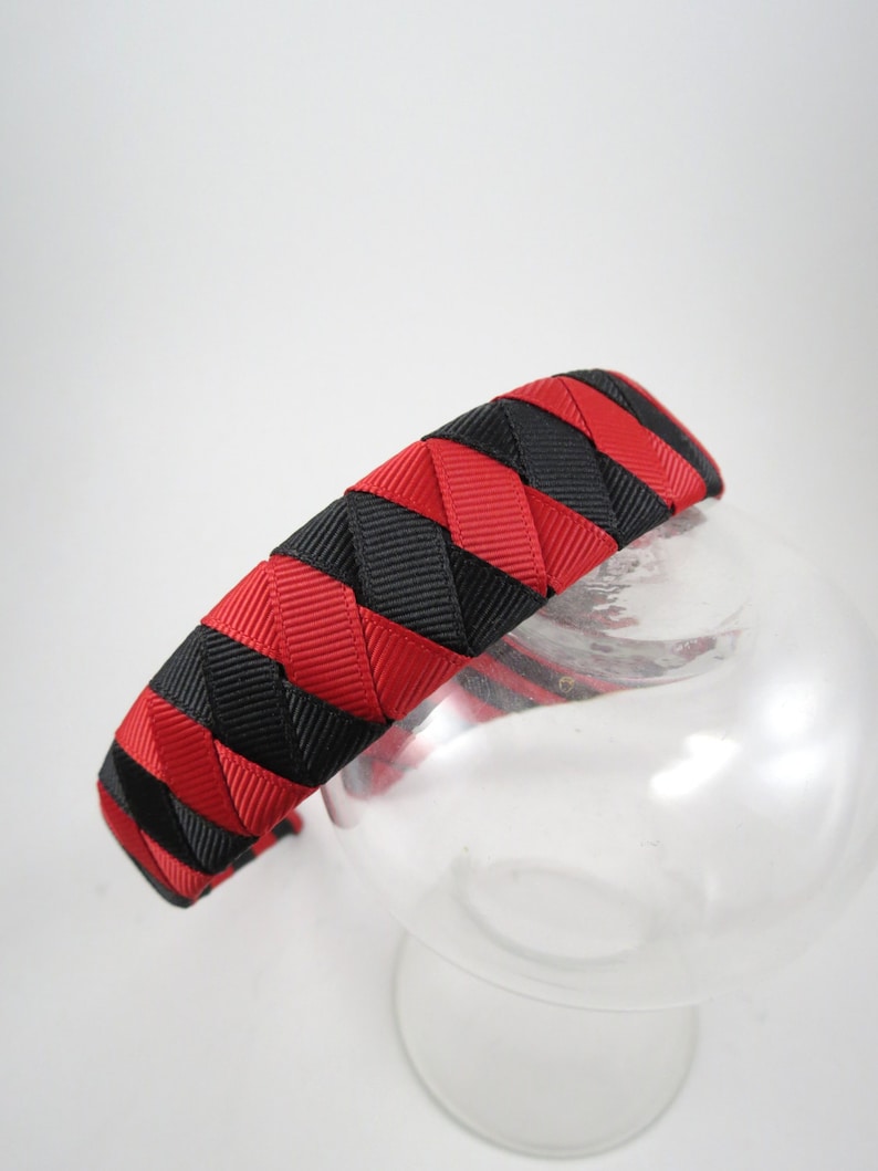 Red and Black Striped Headband, Red Headband, Black Headband, Braided Headband, Woven Headband, Red and Black Hair Accessory, Girls Headband image 1