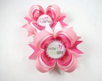 Big Sister and Little Sister Pink and White Hair Bows - Big Sister Hair Bow - Little Sister Hair Bow - Big Sister Little Sister Bow Set