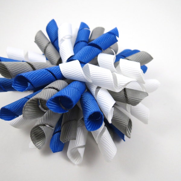 Gray Blue and White Korker Hair Bow  -  Royal Blue Hair Bow - White Hair Bow - Grey Gray Hair Bow - Korker Hair Clip - Korker Hair Bow