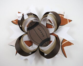 CLEARANCE Football Hair Bow - White and Brown Hair Bow - Sports Hair Bow - Brown and White Football Hair Clip
