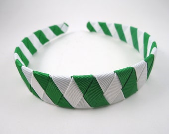 Emerald Green and White Headband, Holiday Striped Headband, Green Headband, White Headband, Headbands, Girls Headband, Headbands for Girls