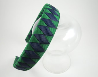 Navy Blue and Emerald Green Headband, Buffalo Plaid School Uniform Headband, Blue Headband, Green Headband, Football, Sports Hair Accessory