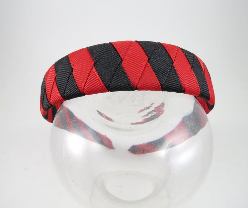 Red and Black Striped Headband, Red Headband, Black Headband, Braided Headband, Woven Headband, Red and Black Hair Accessory, Girls Headband image 2