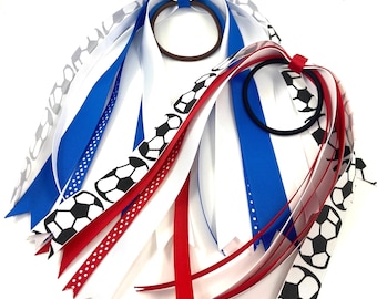 Custom Soccer Ponytail Hair Tie Streamers: Sports Hair Ribbons, Team Spirit Wear, Soccer Gifts, Soccer Team Sports Pigtail Hair Accessory