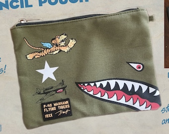 Flying Tigers Warhawk Airplane WWII Aviation Pencil Pouch