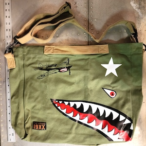 Flying Tigers Reusable Shopping Tote Messenger Bag Olive Canvas