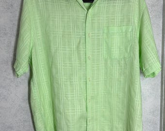 LEINEN SHIRT•Lässig•Button Down•Karibisch•Lg•Mintgrün•Tasche•Kurzarm EUC