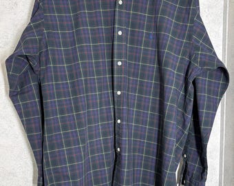 Ralph Lauren Polo Long Medium “Blake” Button Down Multi-Color Tartan Plaid Shirt Vintage